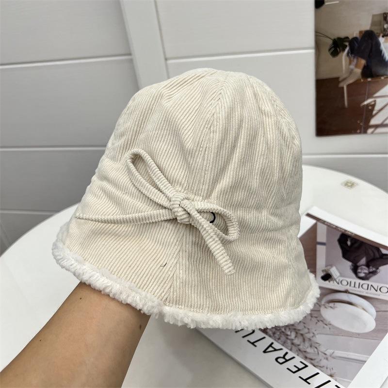 

External strap adjustment corduroy fisherman s hat children autumn and winter lamb wool inner warm and cold basin hat moisture Adjustable 54- 58CM чорний