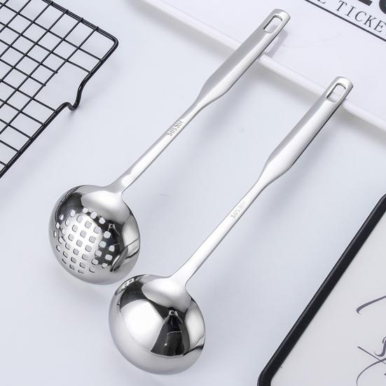 Stainless Steel Hotpot Soup Ladle Spoon Strainer Scoops Durable Slotted Spoon Rust-Proof Skimmer Spoon for Kitchen Cooking Utensil Banquets Picnics