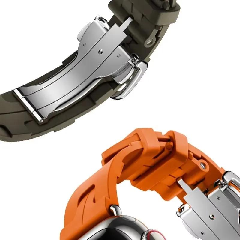 Kilim Single Tour Strap For Apple Watch Band 45mm 44mm 42mm 41mm 38mm Folding Buckle Silicone Bracelet iWatch Ultra 2 49mm