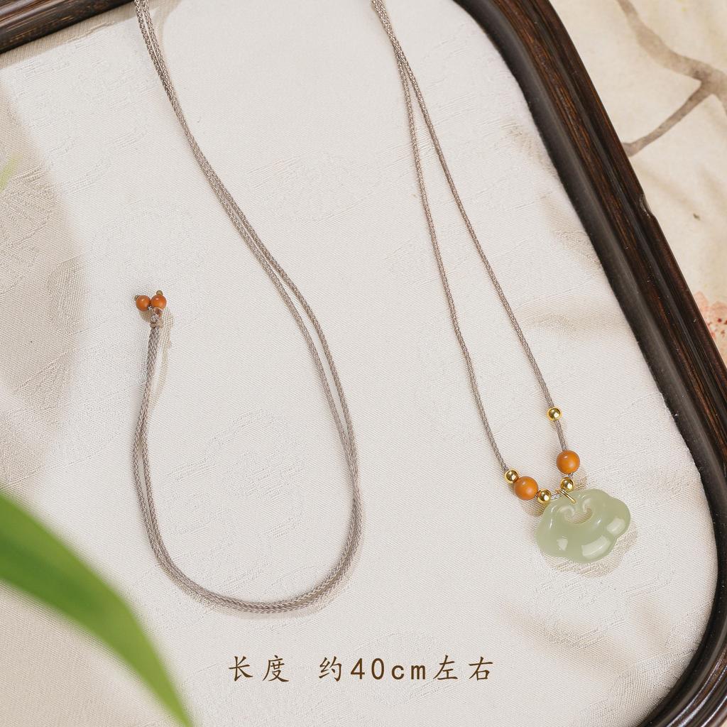 Yusuoji Natural Genuine Hetian Jade Ruyi Lock Olive Kernel Necklace Pendant - Light Luxury Niche Gift