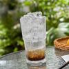Ribbed Glass Tumbler with Lid And Straw, 560ml Capacity Iced Coffee Cup, Reusable Cold Drink Glass for Home, Travel Cup Fits Car Holder
