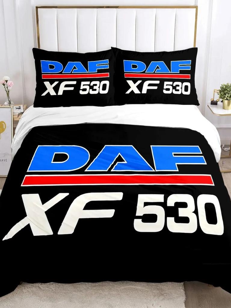 Luxurious Truck Logo Bedding Set DAF Truck Duvet Cover Cartoon Quilt Cover andPillowcases for Teens Boy Single/Double/Queen/King