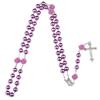 Charming Purple Color Rosary Necklace Women 8mm Round Glass Beaded Chain Cross Pendant Long Necklaces Praying Zircon Gifts