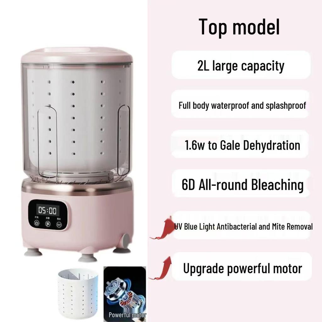 2L Wireless Sock and Underwear Dehydrator: Compact Automatic Washer for Dorms