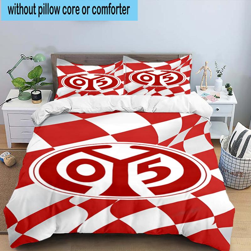 3PCS Red White Mainz Pattern Bedding Set,Including 1pc Duvet Cover And 2pcs Pillowcases Perfect for Bedroom, Dormitory, Fan Christmas Gift