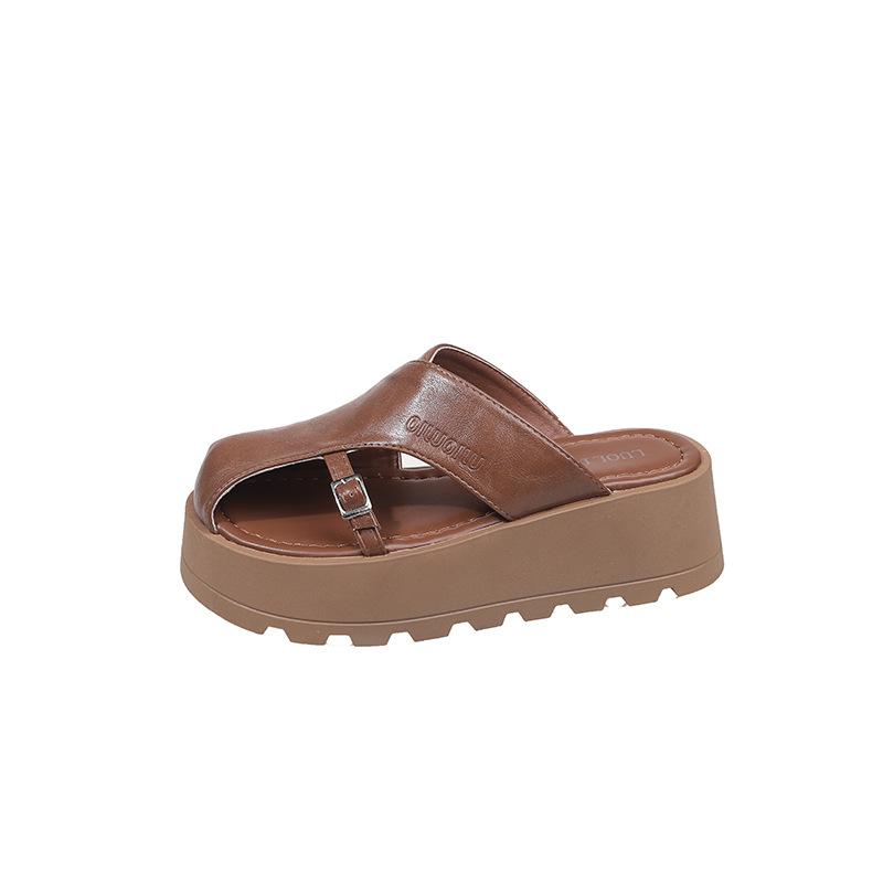 Retro fashion muffin thick bottom comfortable versatile lazy sandals women's outer wear 2025 spring and summer new bag head half slippers