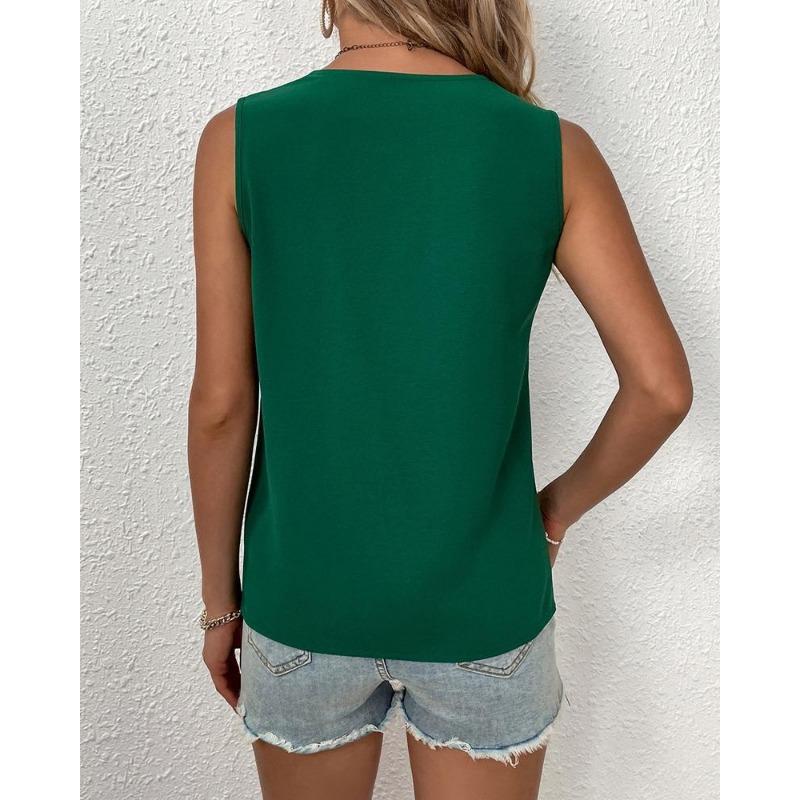 Summer Women T-shirt V-neck Vest Simple Solid Sleeveless Tank Tops Women's Tops