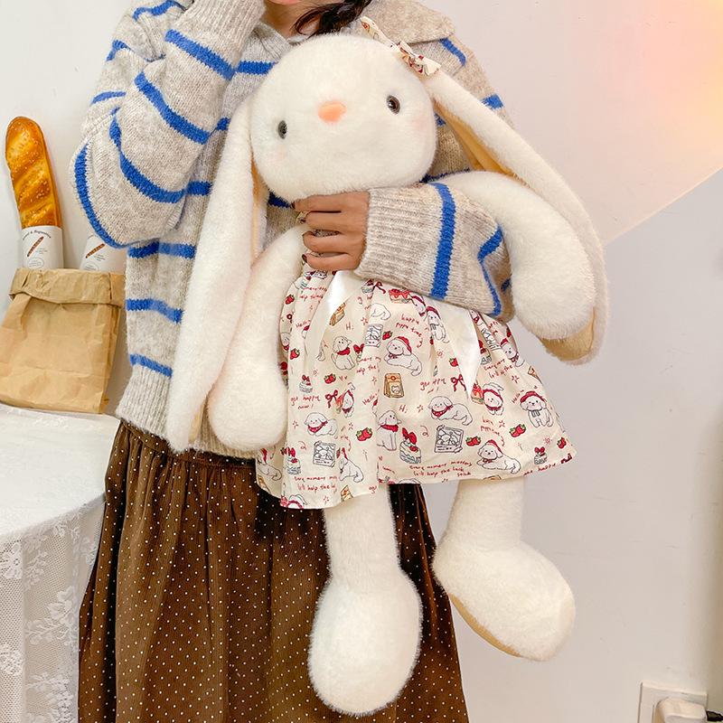 Large Lop-Eared Bunny Plush - Cute Floral Skirt Doll, Soothing Girl's Companion and Pet Healing Toy