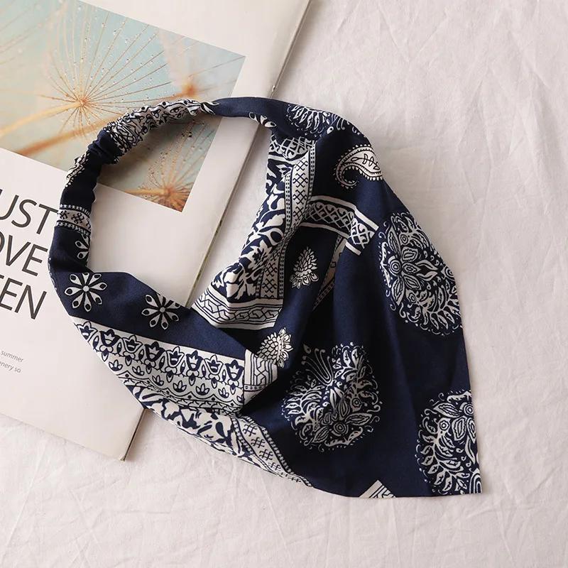 Bohemia Women Bandana Hair Scarf Summer Vintage Printted Chiffon Head Scarf Elastic Hair Bands Headwear Turban Femme