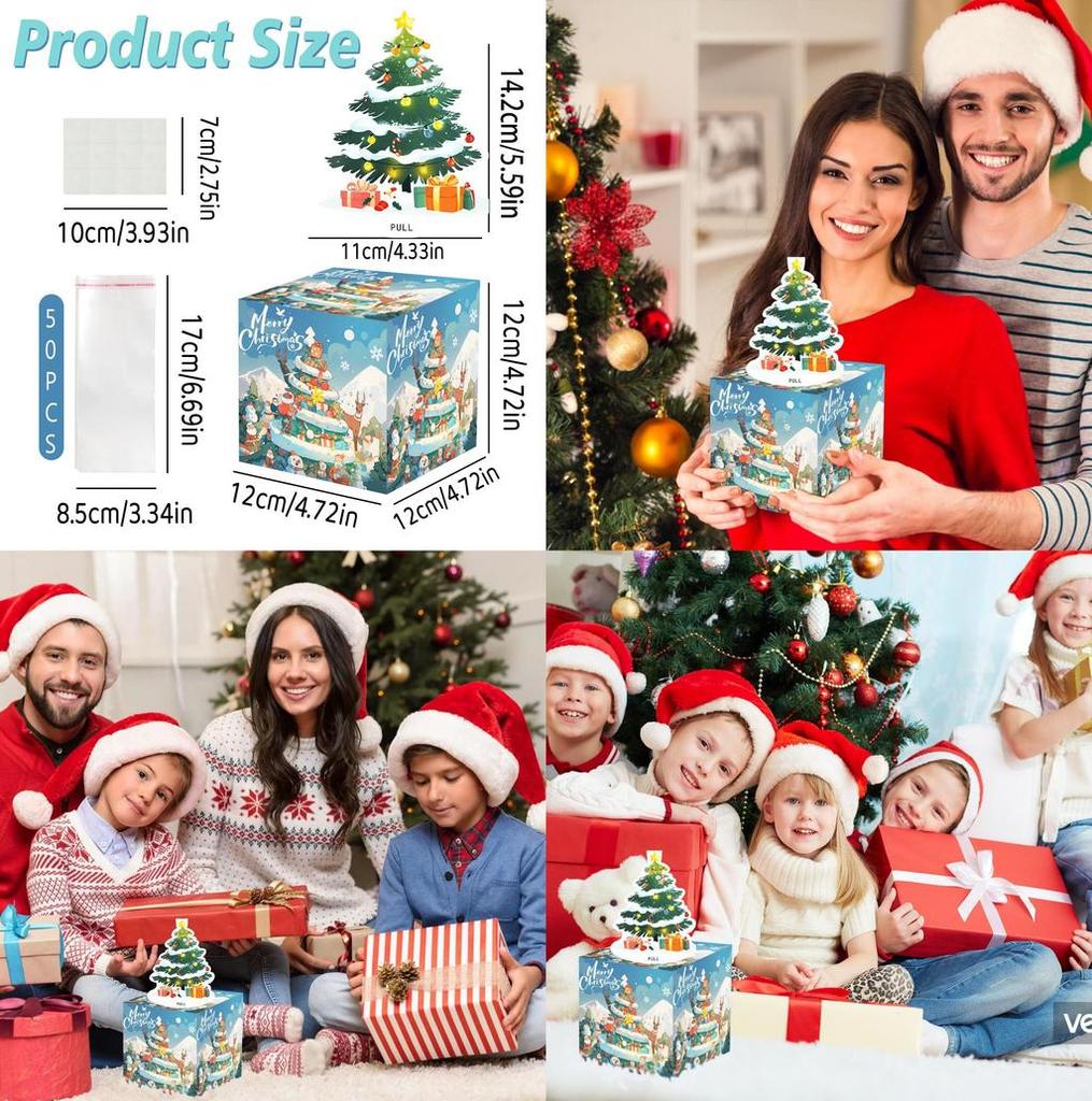 Blue Hand Painted Pattern Christmas Theme Gift Box For Christmas And Party Decor