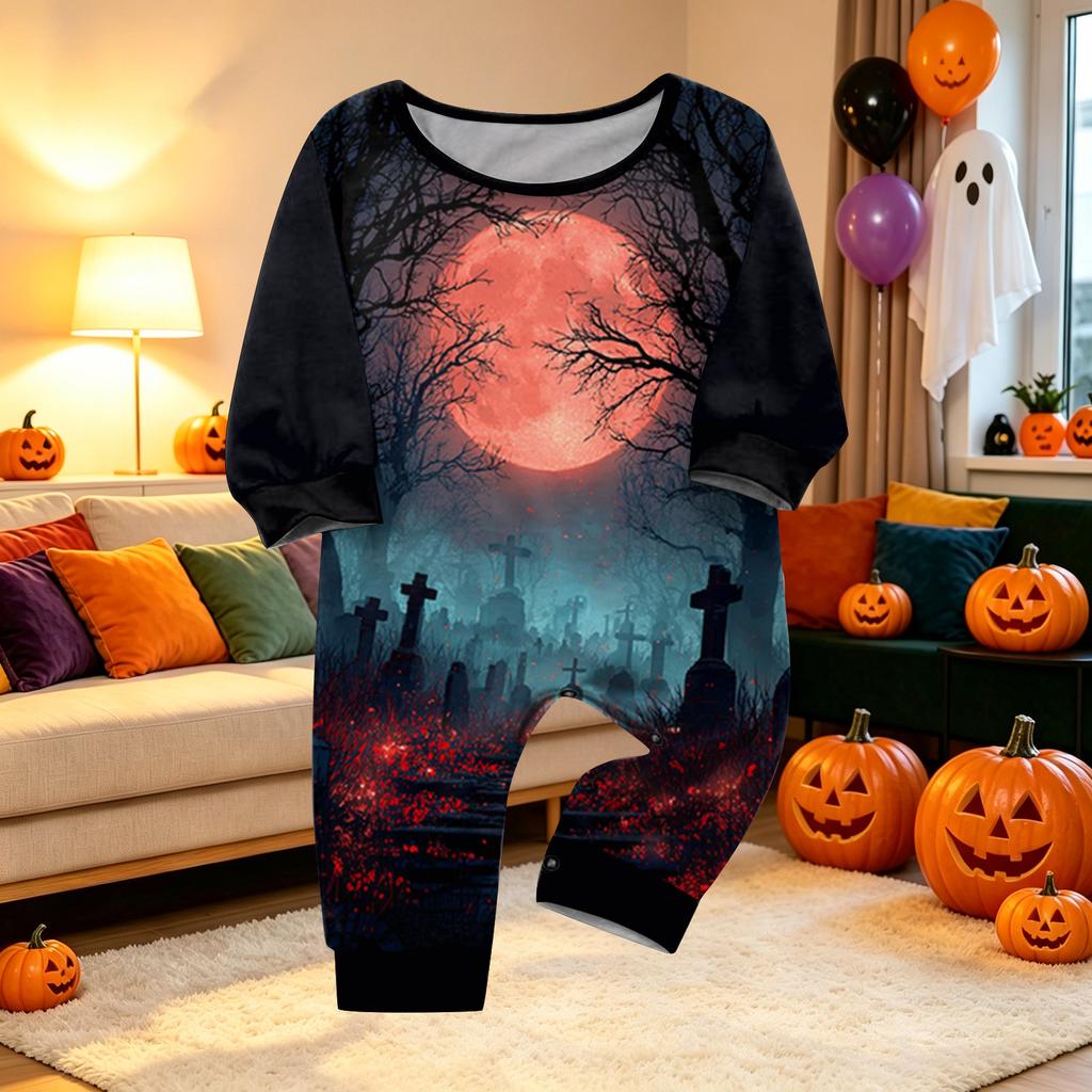 Family Matching Halloween Print Long Sleeve Pajama Set for Parents and Kids