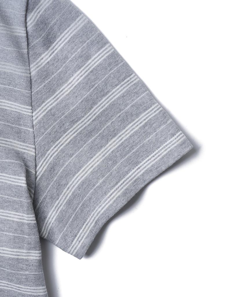 TTUDEMENT 50S Embroidered Striped Semi Over Fit T-Shirt_Melange Gray