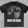 Open the Door Cats Lover Shirt, Cursed Cat Funny Unhinged Oddly Specific Cotton Tee