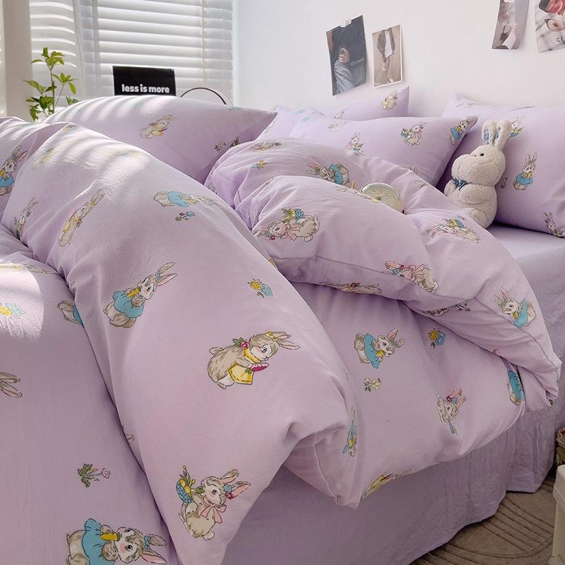 Small Fresh Washed Cotton Four-piece Set, Bedding Quilt Cover, Dormitory Single Bed Three-piece Set