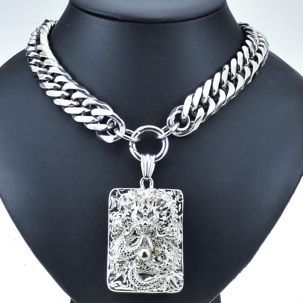 Men Women The "Chinese LONG" Pendant Chain Stainless Steel Burnishing Necklace