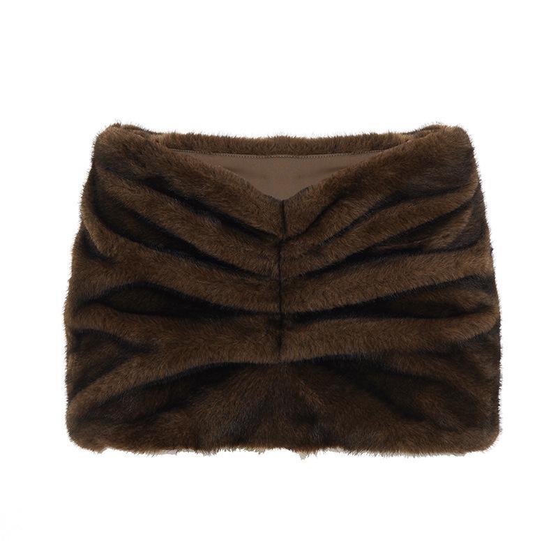 Women's Trendy Street Style Low Waist Fur Pleated Short Skirt