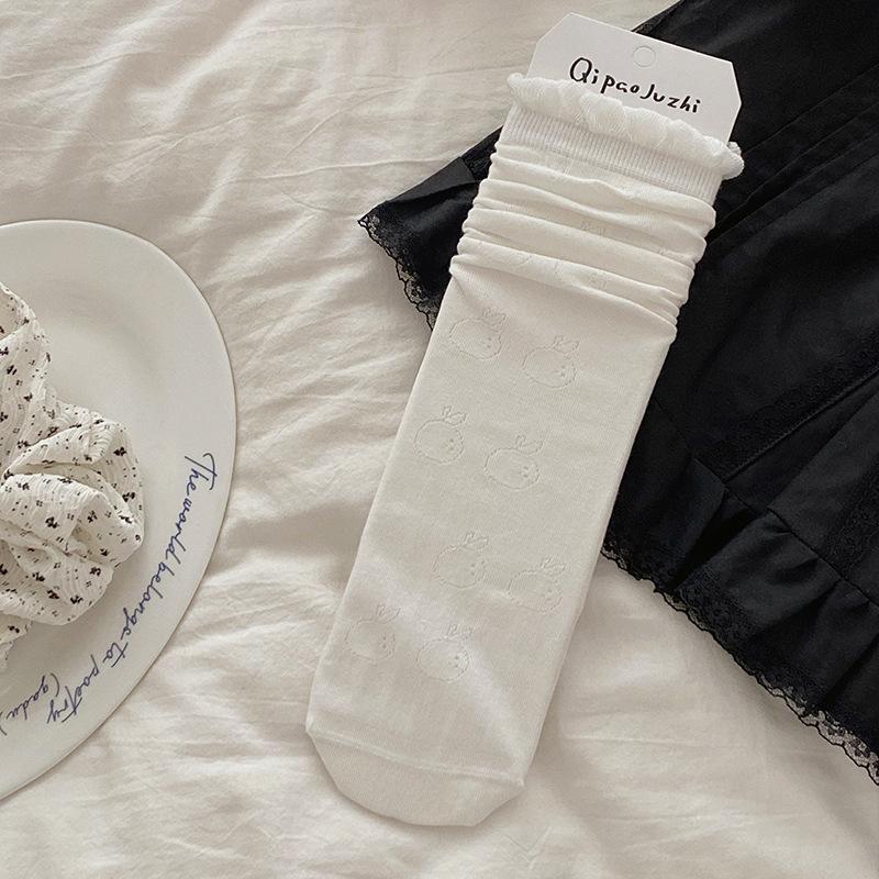 Summer Thin White Extremely Anti-Boneless Mesh Medium Tube Socks Children'S Lace Versatile Girls Pile Small White Socks