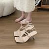 High Heels Stiletto Square Head French Roman Sandals Women's Shoes 2025 Summer New with Skirt Silver Cool Slippers