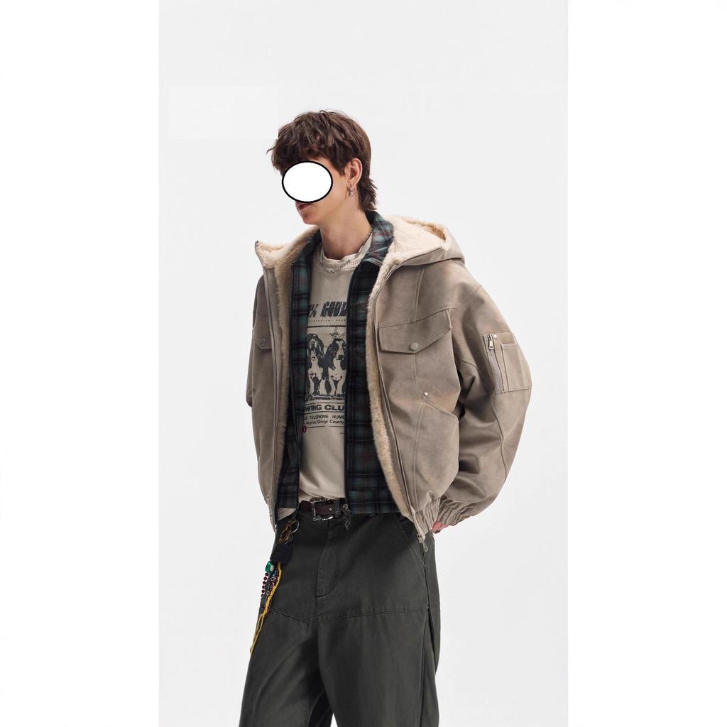 Herren American Retro Patchwork Stehkragen Baumwolljacke - Dick, Warm, Trendy, Lockerer Schnitt mit Kapuze.