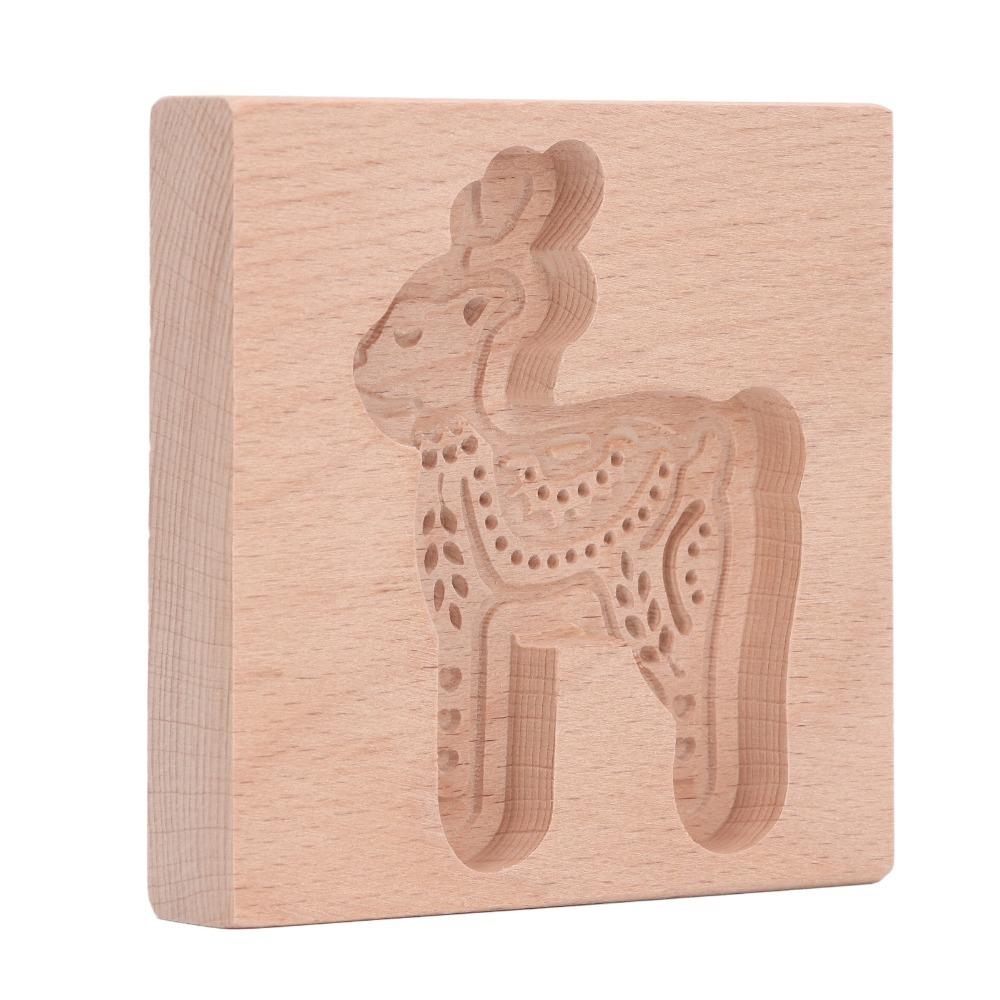 Natural Beech Wood Wooden Cookie Mold Deer Santa Claus Christmas Tree Reindeer Cookie Cutter Easy Release Carved Pattern