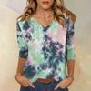Women's Fashion Casual Three-quarter Sleeve Tie-Dye Printed Round Neck Top