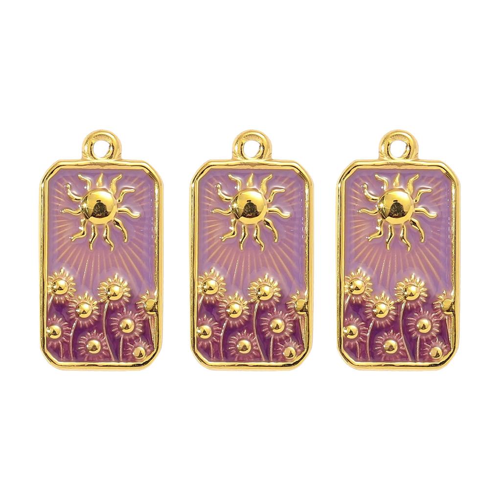 3pcs Elegant Gold Plated Steel Sunflower Necklace Pendant for Women with Enamel Tarot Card and Crescent Star Charm