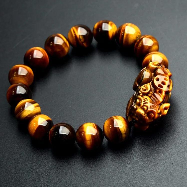 Natural Yellow Tiger Eye Stone Quartz Crystals Bracelets Protection Good Luck Mental Clarity 12mm Beads Men Women Wristband Jewelry Accessories