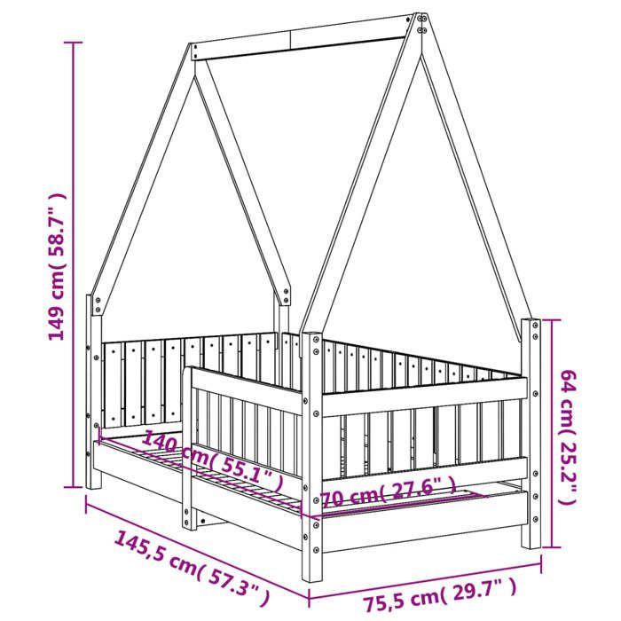 VidaXL Bed Frames for Children, Single Bed with Slatted Base, Bedroom Furniture, Scandinavian, Brown 70x140 834501