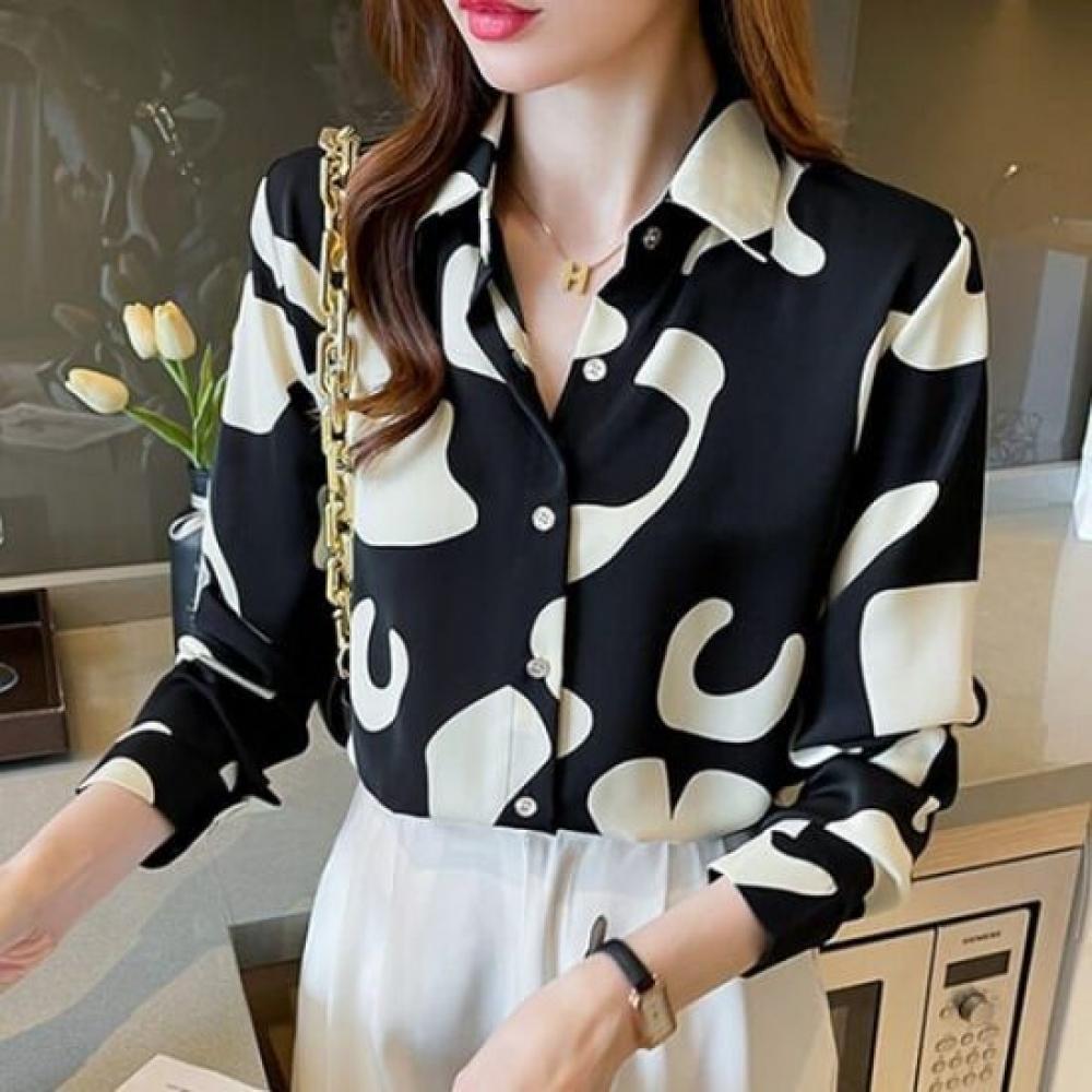 Navava Women Vintage Print Long Sleeve Shirt Nb2930