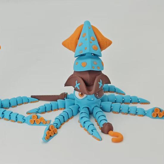 1/2Pcs 3D Printed Squid Figurine Movable Joints Simulated Octopus Stress Relief Articulated Sea Animal Fidget Toy Desktop Decoration Ornament