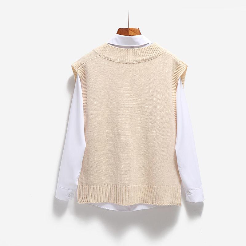 Women's Sweater Vest V-neck Knitted Top Korean Fashion Knitted Sweater Spring and Autumn