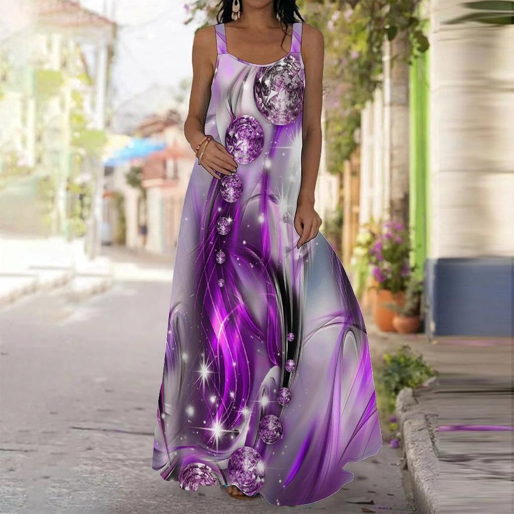 Women's Slip Dress Maxi Long Dress Gemstone Pattern Print Dress Spring & Summer Leisure Vacation