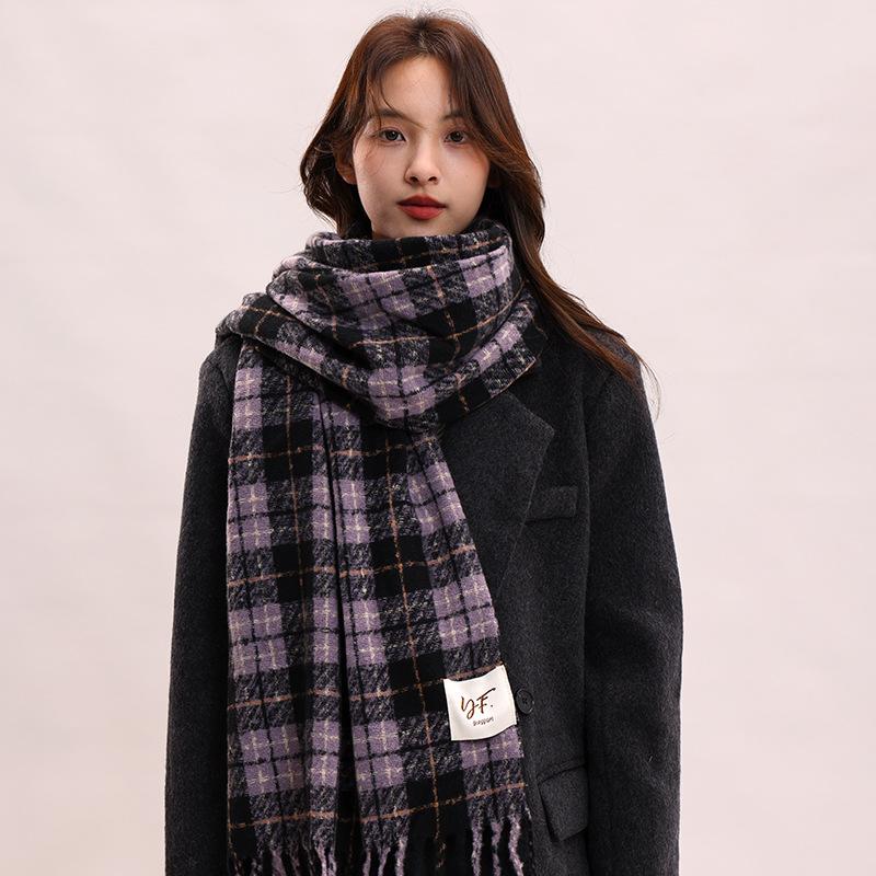 Scarf women's autumn and winter new plaid thickened shawl high-end atmosphere warm scarf