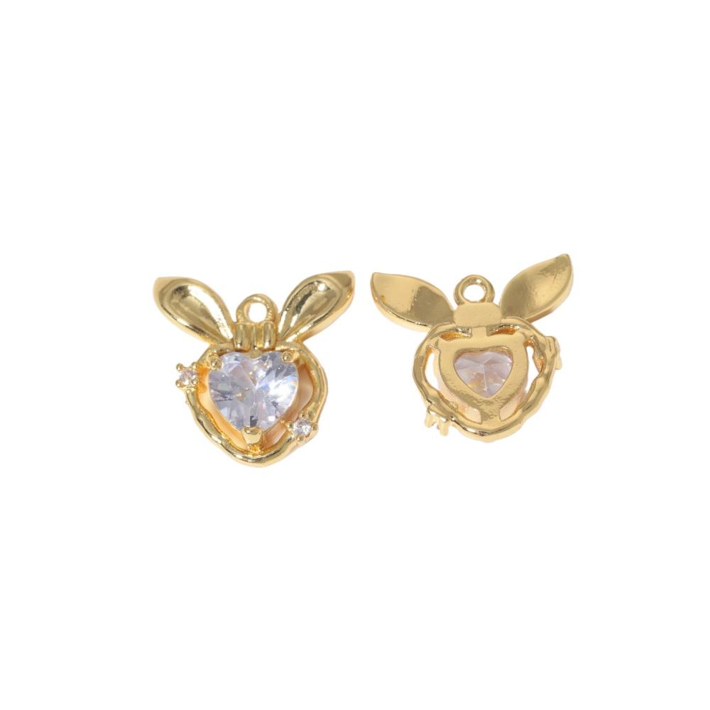 Golden Plated Copper Cute Rabbit Charms Pendants with Clear Zirconia, DIY Jewelry Making Supplies for Earrings Necklaces, Sweet Girly Gift for Women