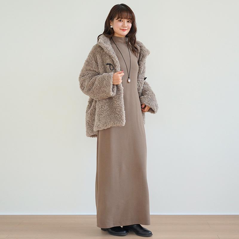 Autumn/Winter Brushed Half-High Collar Long Sleeve Slimming Dress