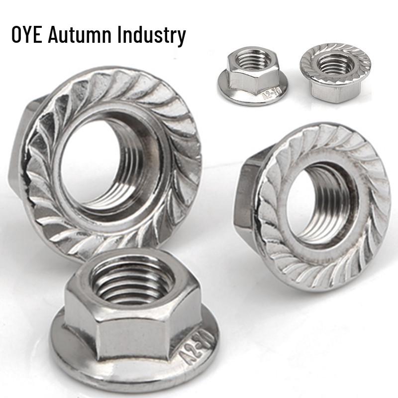 Stainless Steel Hex Flange Nut M3-M16 Anti-Slip Toothed DIN6923 304 Stainless Steel: M3