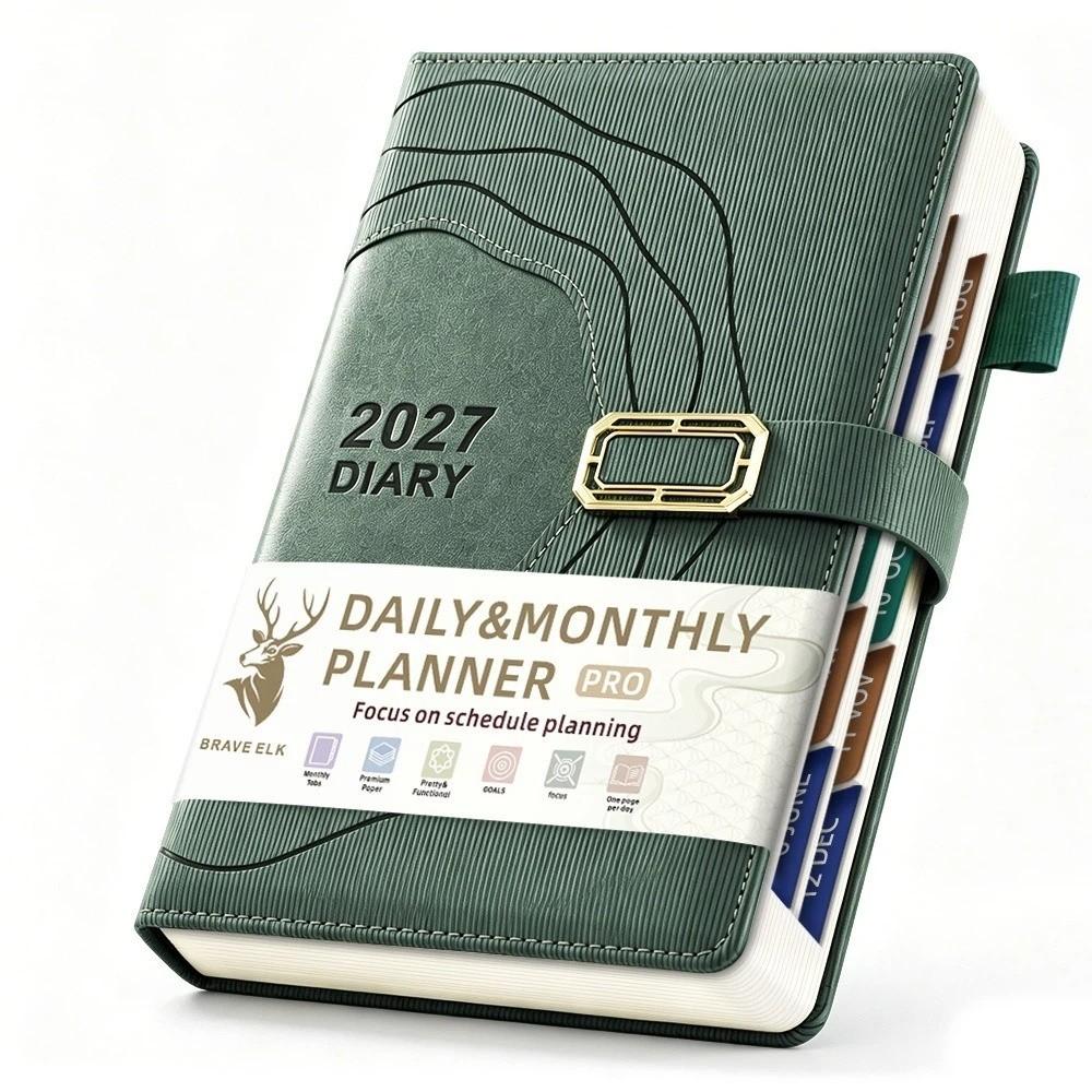 Hardcover Portable Daily Planner PU Leather Cover Agenda Planning Notebook  Self-discipline