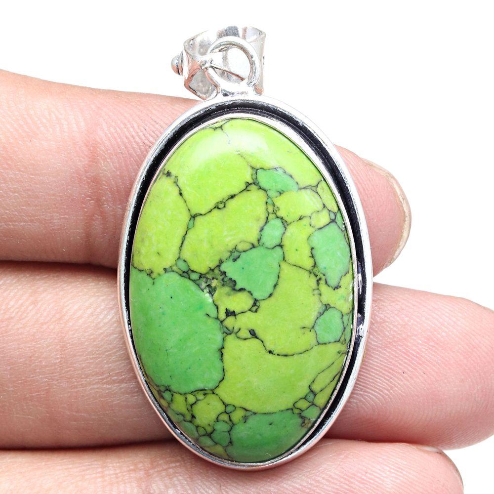 Pendant Green Turquoise Gemstone Mother'Day Gift Silver Jewelry 2"