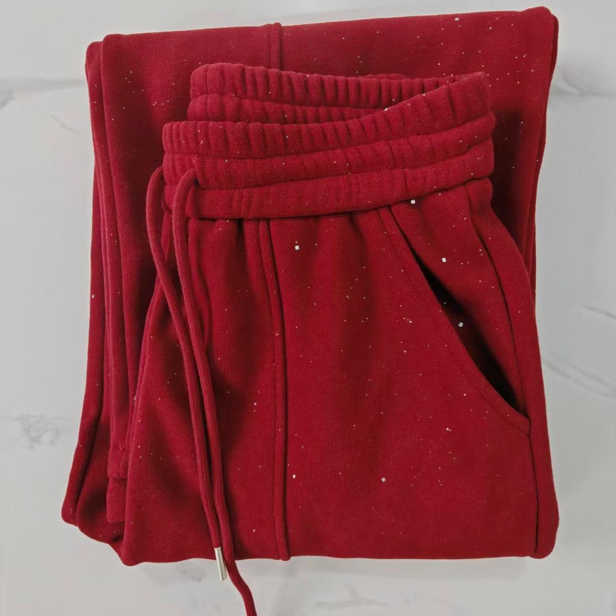 

2026 Versatile Angora Red Curved Leg Pants with Silver Accents L (60-68 kg)
