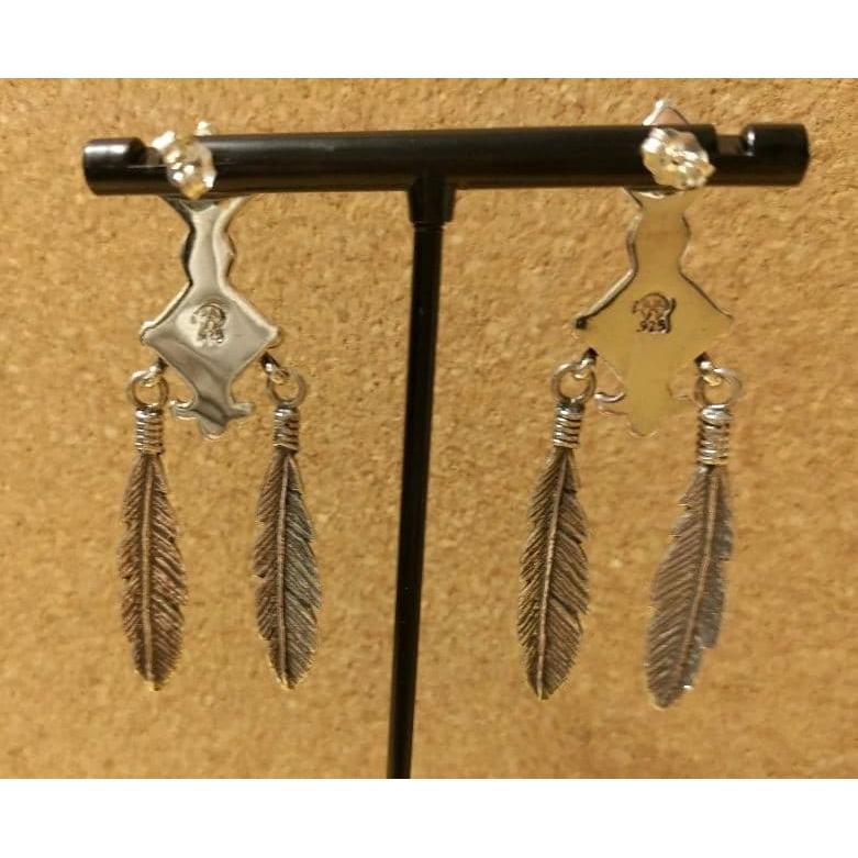 Used Navajo Running Bear Studio Turquoise Feather Earrings