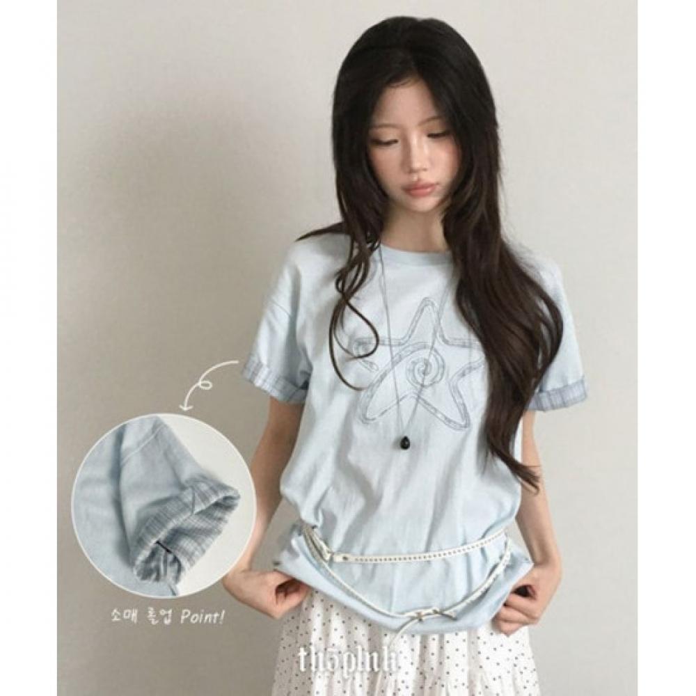 The Pink MareT Oversized Check Roll Up STar PaTch T shirT