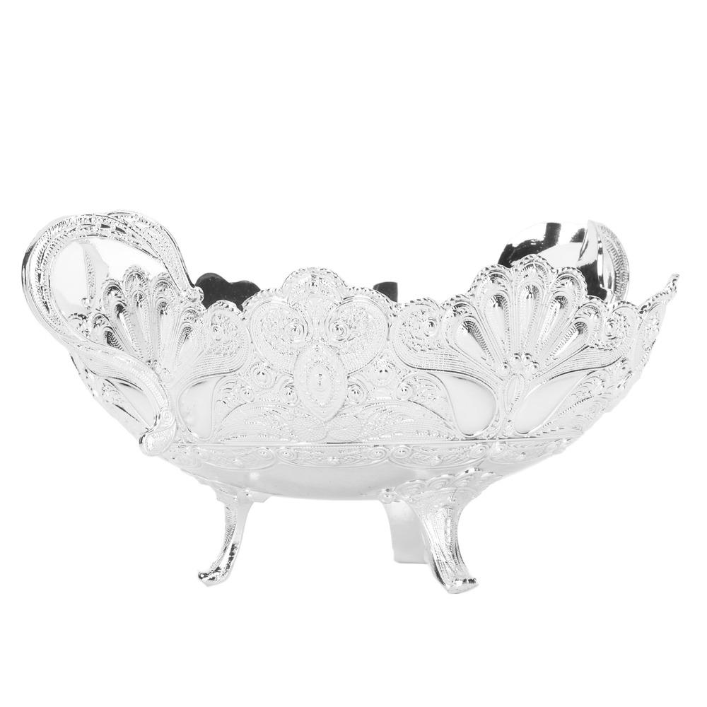 Fruit Bowls Silver Alloy Serving Bowl Peacock Floral European Style Serving Bowl Metal Fruit Bowl Kitchen Countertops