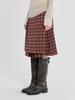 Opish Layered Check Pleats Wrap Skirt, Red