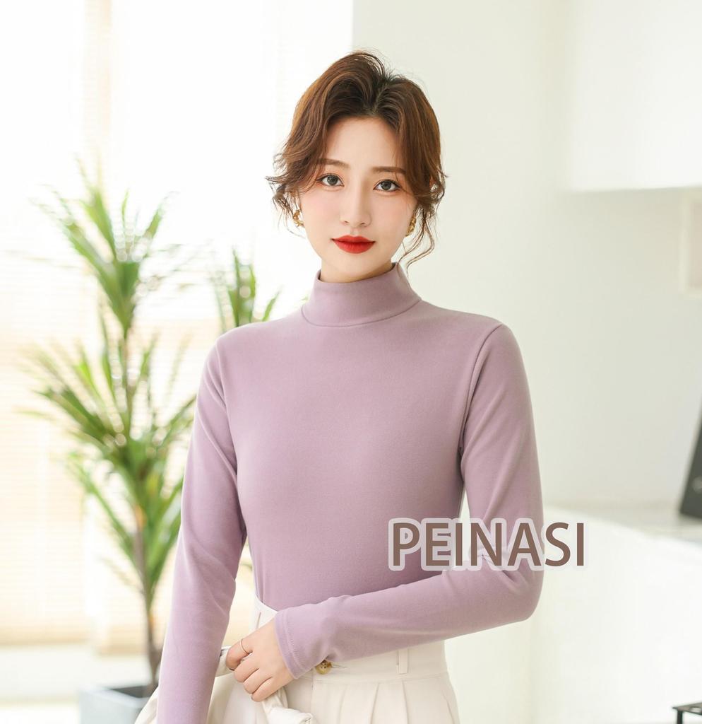 Women's Micro-Fleece Stand-Up Collar Base Layer: Thick, Warm Mid-Neck Top for Fall & Winter