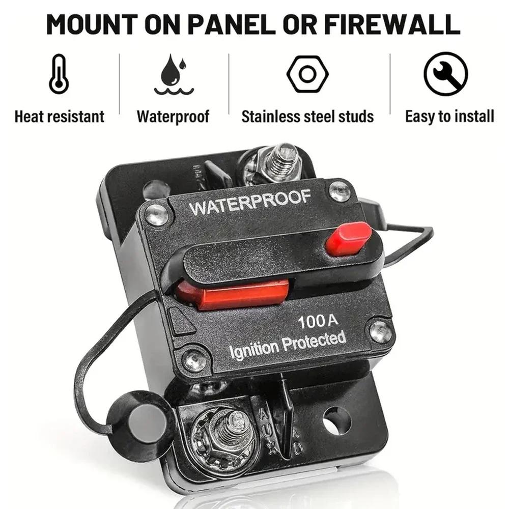 100A 200A Circuit Breaker Manual Reset Amp Power Protect Car Audio Inline Fuse Inverter 12V - 48V DC Waterproof Box for Truck RV