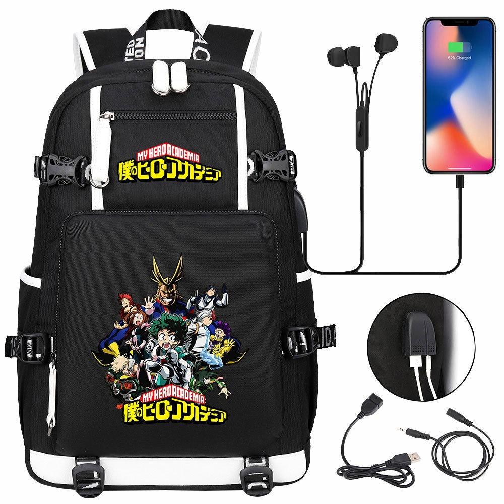 Anime Cloud Print USB Backpack for Teens Students Casual Large Capacity Travel Daypack