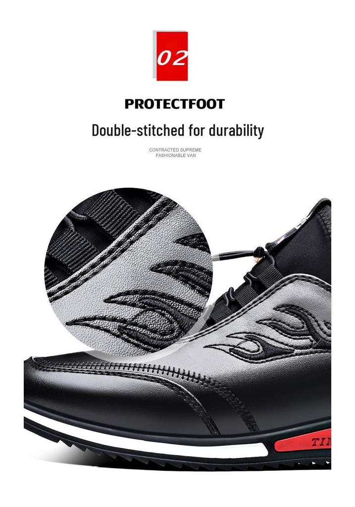 Men's British Style Leather High-Top Sneakers with Hidden Height Boost