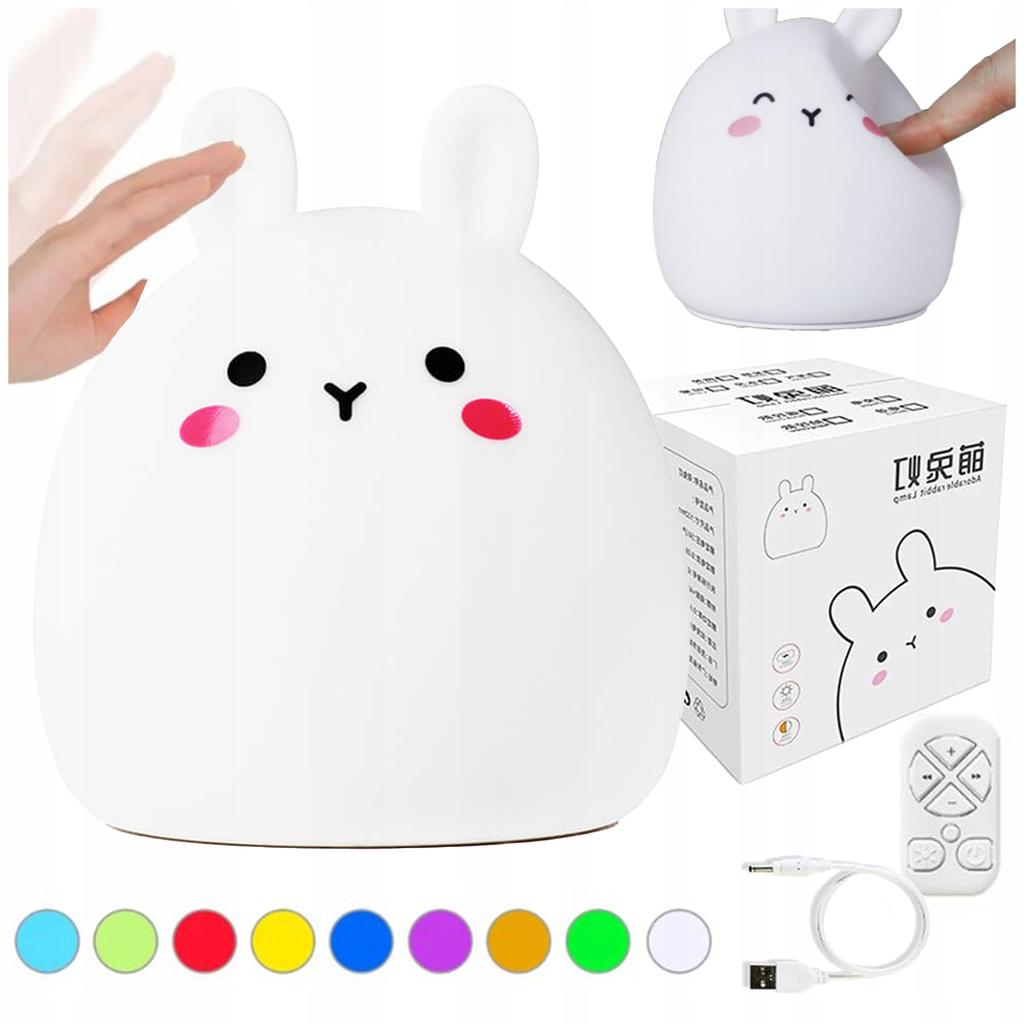 Soft rabbit lamp with remote control Silicone for children multicolor USB