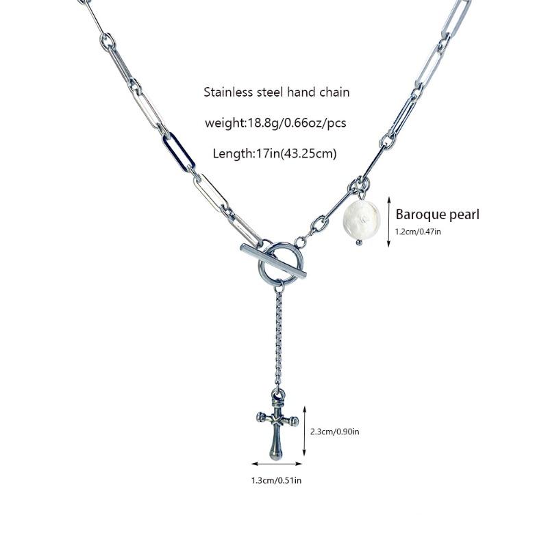 Meier Pearl cross necklace - women's luxury, personalized titanium steel choker - unique design statement pendant