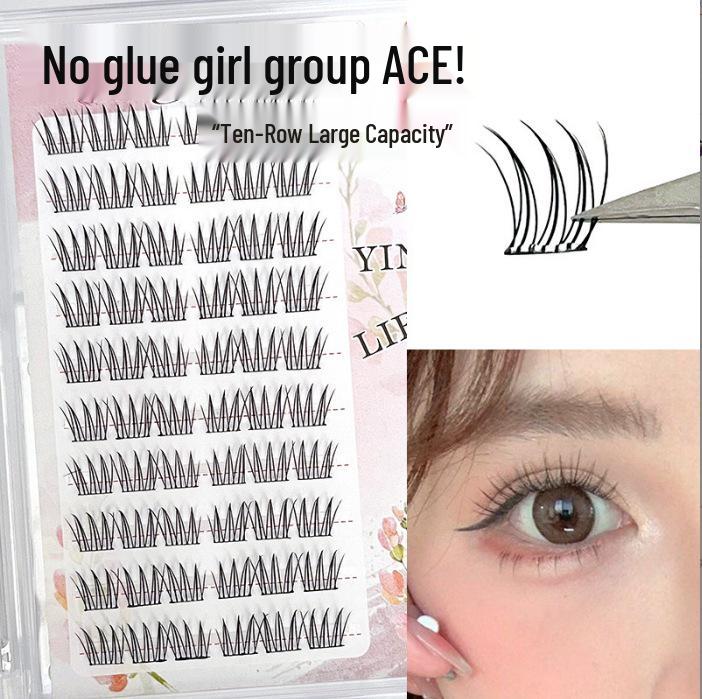 Ying Lier Natural Cluster Fox-Eye Eyelashes - Beginner-Friendly and Glue-Free